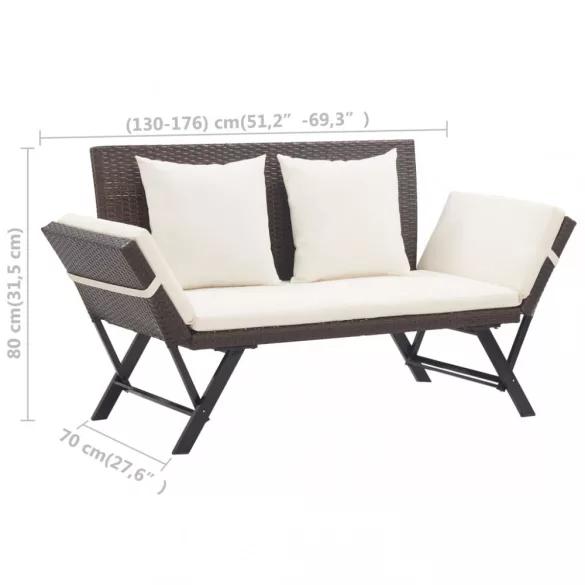 barna polyrattan kerti pad párnákkal 176 cm