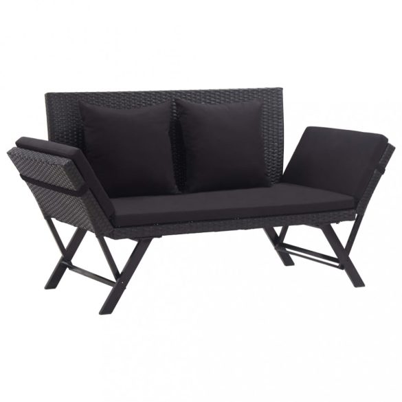 fekete polyrattan kerti pad párnákkal 176 cm