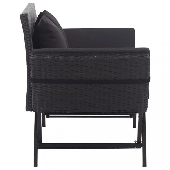 fekete polyrattan kerti pad párnákkal 176 cm
