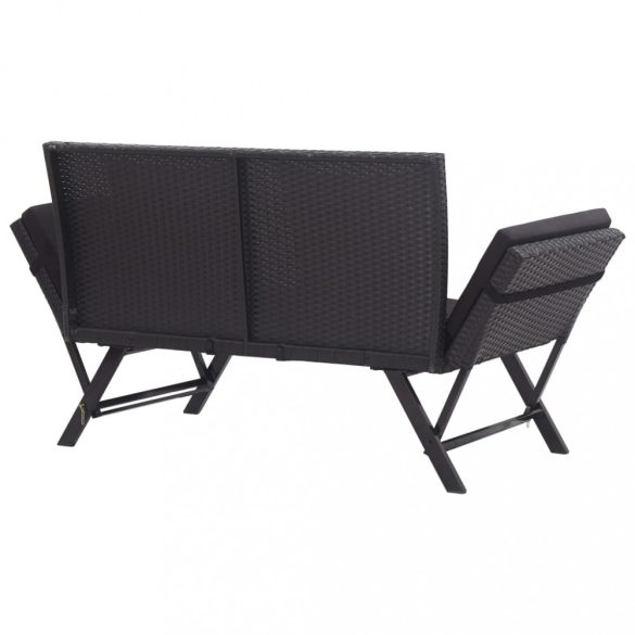 fekete polyrattan kerti pad párnákkal 176 cm