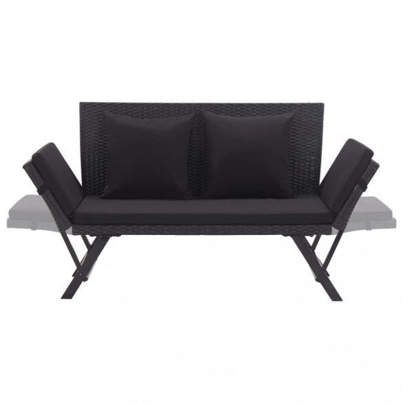 fekete polyrattan kerti pad párnákkal 176 cm