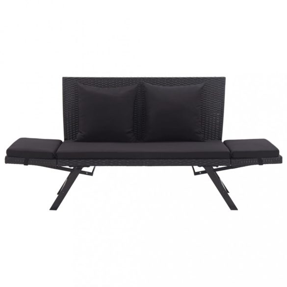 fekete polyrattan kerti pad párnákkal 176 cm