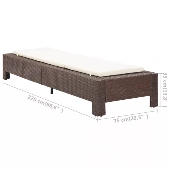 barna polyrattan napozóágy párnával