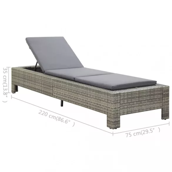 szürke polyrattan napozóágy párnával