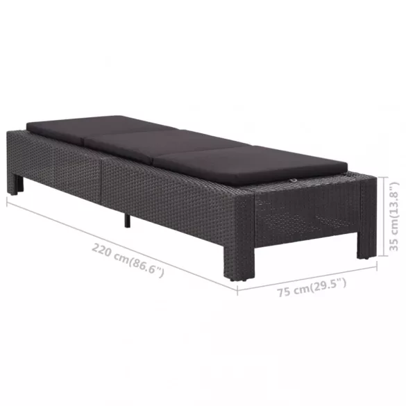 fekete polyrattan napozóágy párnával