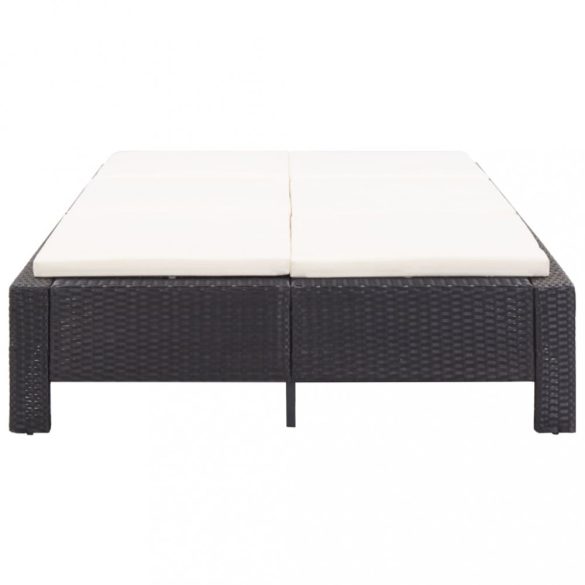 fekete polyrattan kétszemélyes napozóágy párnával