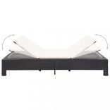 fekete polyrattan kétszemélyes napozóágy párnával