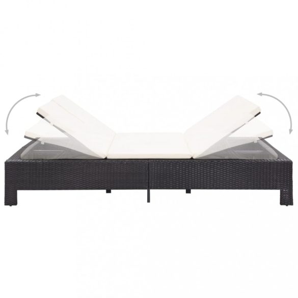 fekete polyrattan kétszemélyes napozóágy párnával