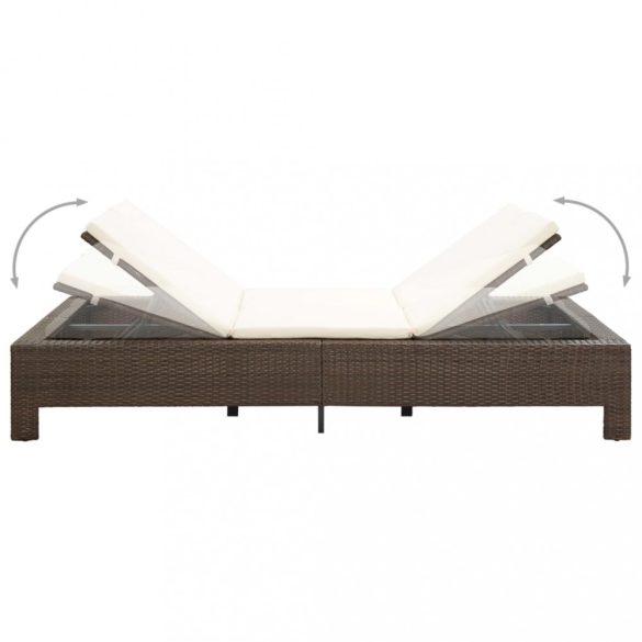 barna kétszemélyes polyrattan napozóágy párnával
