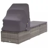 szürke polyrattan napozóágy ponyvával és párnával