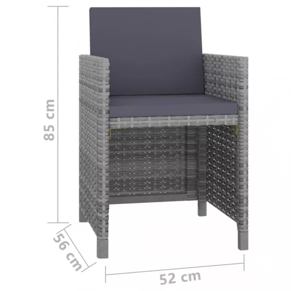 11-részes szürke polyrattan kültéri étkezőszett párnákkal