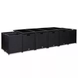 13 részes fekete polyrattan kültéri étkezőszett párnákkal
