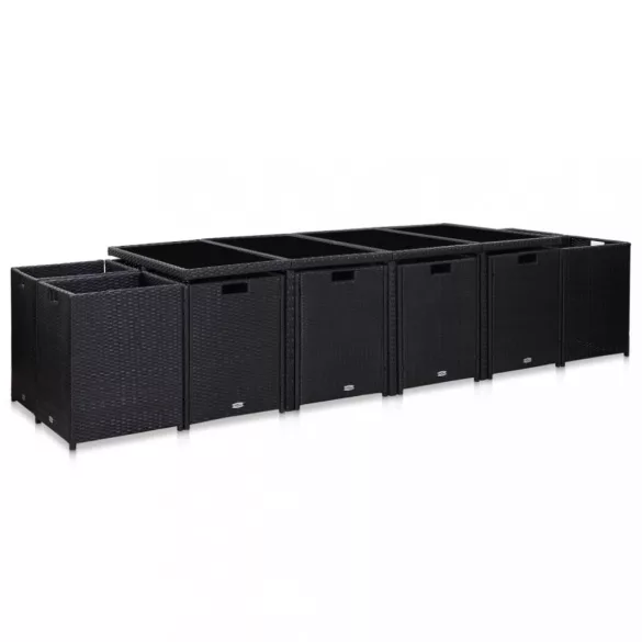 13 részes fekete polyrattan kültéri étkezőszett párnákkal