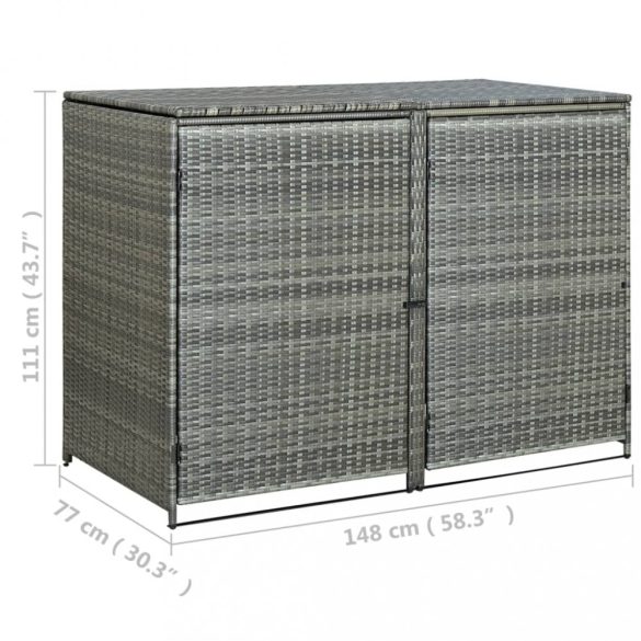 antracit polyrattan dupla tároló gurulós kukához 148x77x111 cm