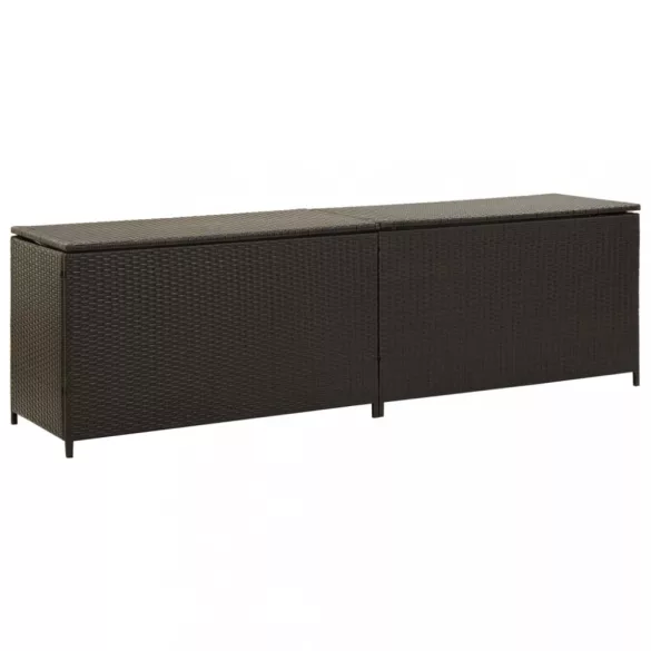 barna polyrattan kerti tárolóláda 200 x 50 x 60 cm