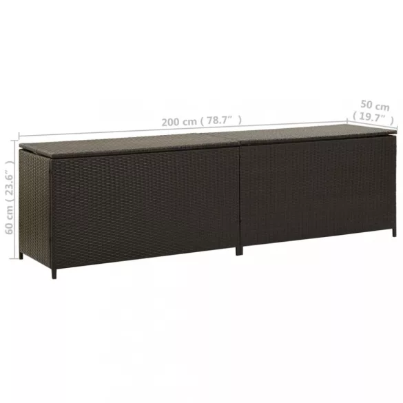 barna polyrattan kerti tárolóláda 200 x 50 x 60 cm