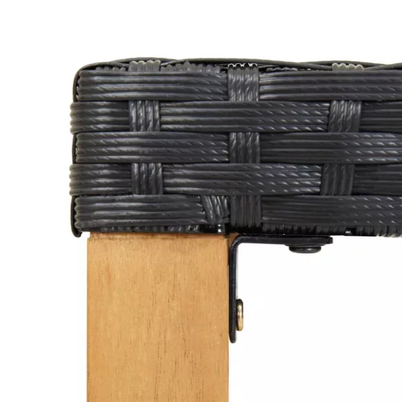 fekete polyrattan és tömör akácfa kerti pad 120 cm