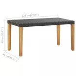 fekete polyrattan és tömör akácfa kerti pad 120 cm