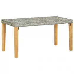 szürke polyrattan és tömör akácfa kerti pad 120 cm