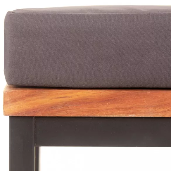 sötétszürke tömör akácfa lábtartó párnával 66 x 66 x 36 cm