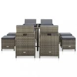 9-részes szürke kültéri polyrattan étkezőszett párnákkal