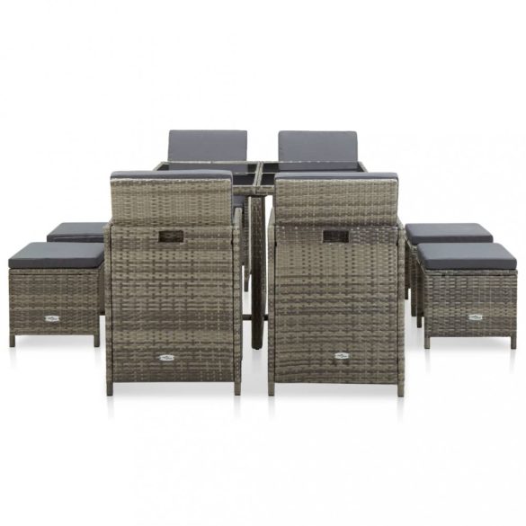 9-részes szürke kültéri polyrattan étkezőszett párnákkal