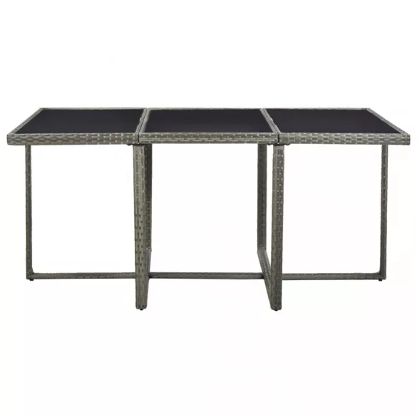 11 részes szürke polyrattan kültéri étkezőszett párnákkal