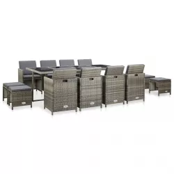   13 részes bézs polyrattan kültéri étkezőszett párnákkal