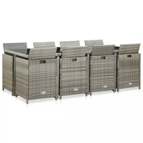 13 részes bézs polyrattan kültéri étkezőszett párnákkal