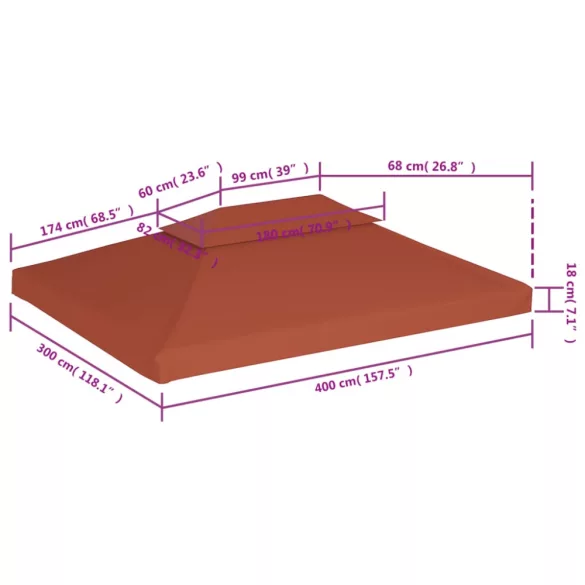 terrakotta kétszintes pavilon tetőponyva 310 g/m² 4 x 3 m