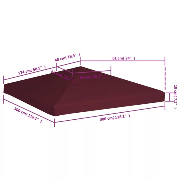 bordó pavilon tetőponyva 310 g/m² 3 x 3 m