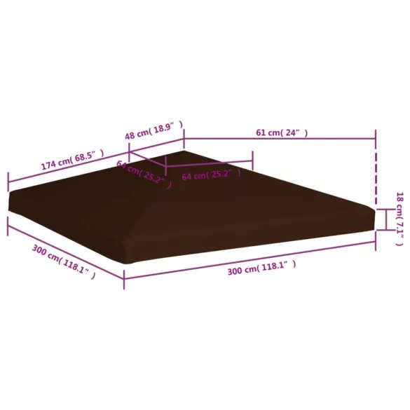 barna pavilon tetőponyva 310 g/m², 3 x 3 m