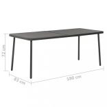 9-részes sötétszürke kültéri acél étkezőgarnitúra