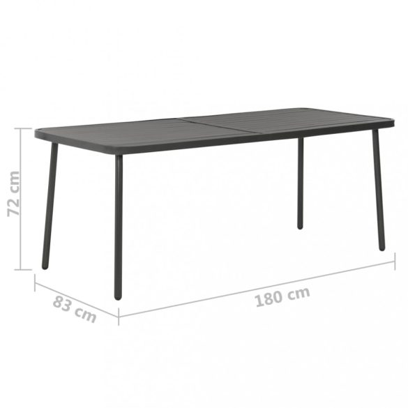 9-részes sötétszürke kültéri acél étkezőgarnitúra