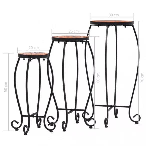 3 db terrakotta kerámia mozaik asztal