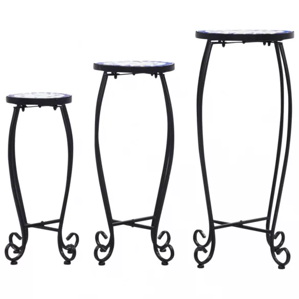 3 db kék és fehér kerámia mozaik asztal