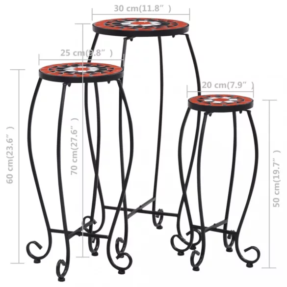 3 db terrakotta és fehér kerámia mozaik asztal