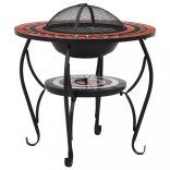 terrakotta és fehér kerámia mozaik tűztál asztallal 68 cm