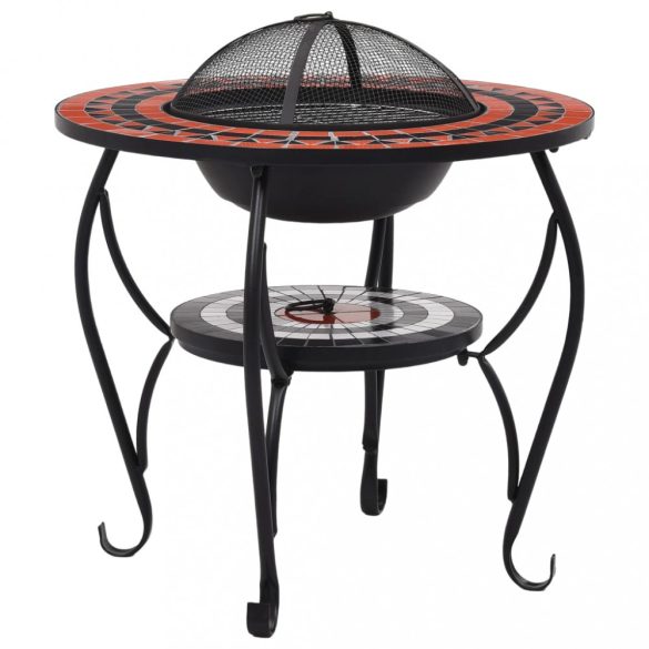 terrakotta és fehér kerámia mozaik tűztál asztallal 68 cm