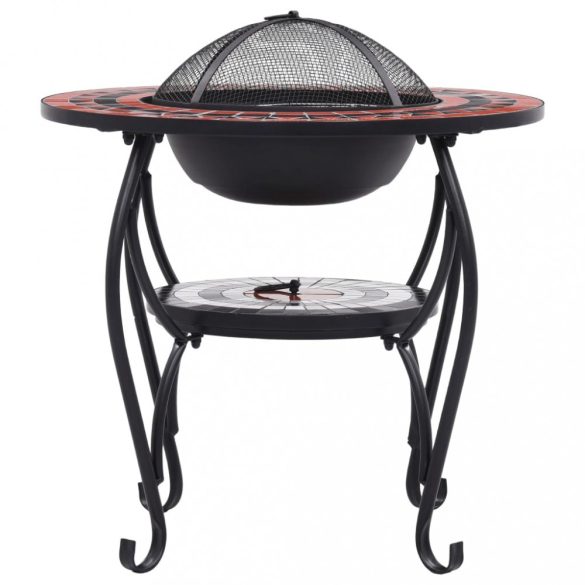 terrakotta és fehér kerámia mozaik tűztál asztallal 68 cm