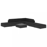 8-részes fekete polyrattan kerti bútorszett párnákkal