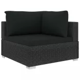 12 részes fekete polyrattan kerti bútorszett párnákkal