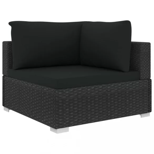 12 részes fekete polyrattan kerti bútorszett párnákkal