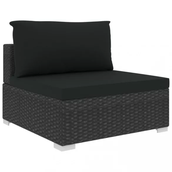 12 részes fekete polyrattan kerti bútorszett párnákkal