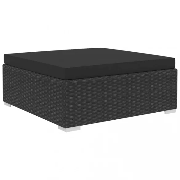 12 részes fekete polyrattan kerti bútorszett párnákkal