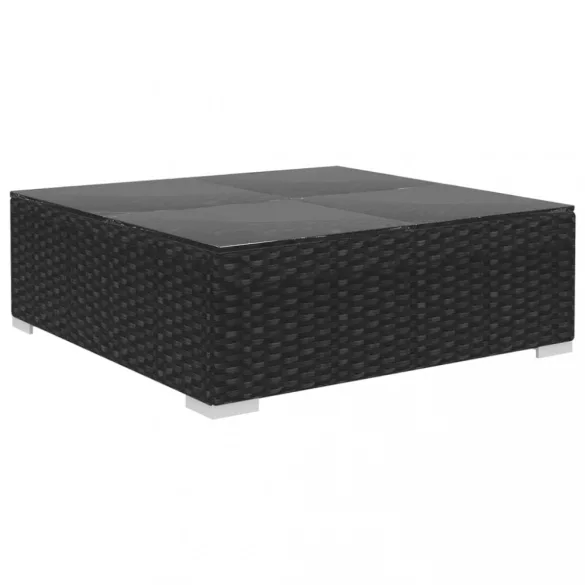 12 részes fekete polyrattan kerti bútorszett párnákkal
