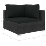 12 részes fekete polyrattan kerti bútorszett párnákkal