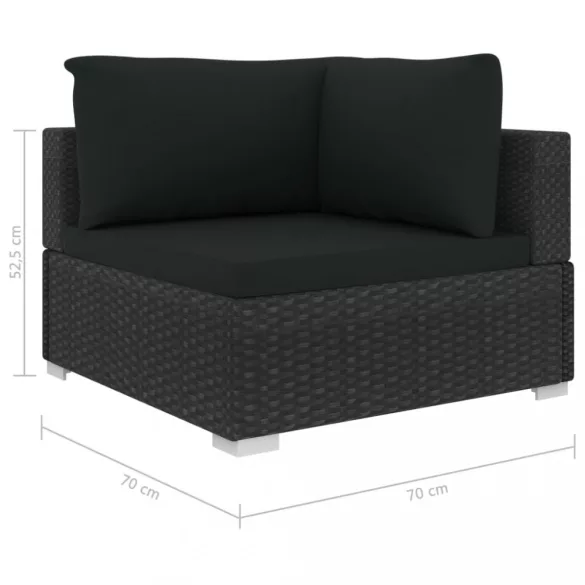 12 részes fekete polyrattan kerti bútorszett párnákkal