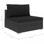 12 részes fekete polyrattan kerti bútorszett párnákkal