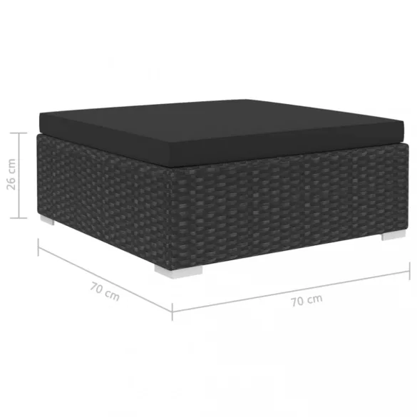12 részes fekete polyrattan kerti bútorszett párnákkal